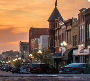 image of a downtown at sunset