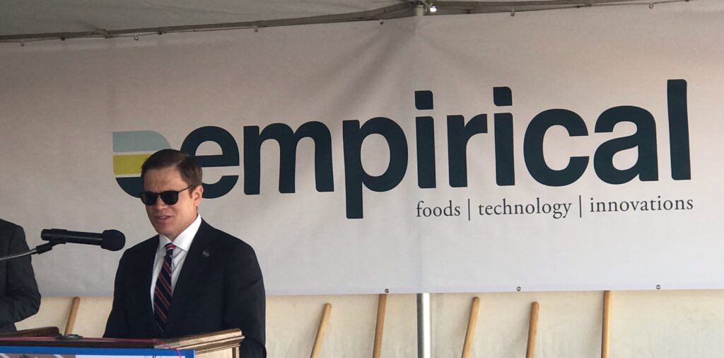 Secretary of Commerce David Tolad speaks at Empirical Foods ground break. 