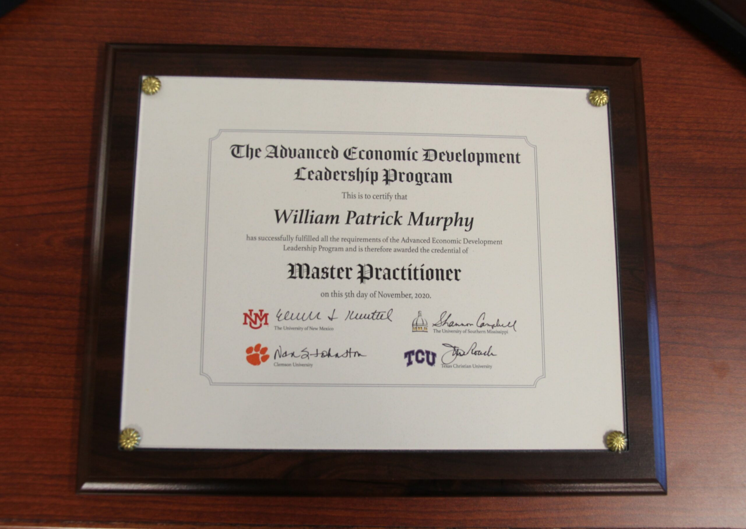 Deputy Secretary of Commerce Bill Murphy designated Economic Development Master Practitioner