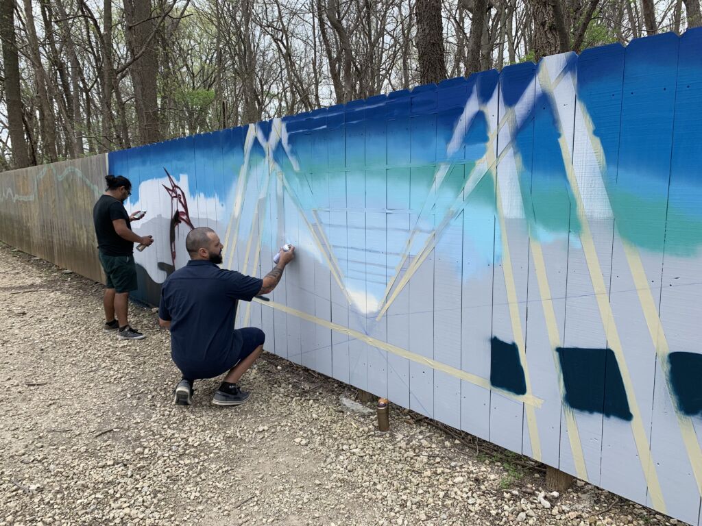 Thrive Allen Co Art on the Trails mural in progress