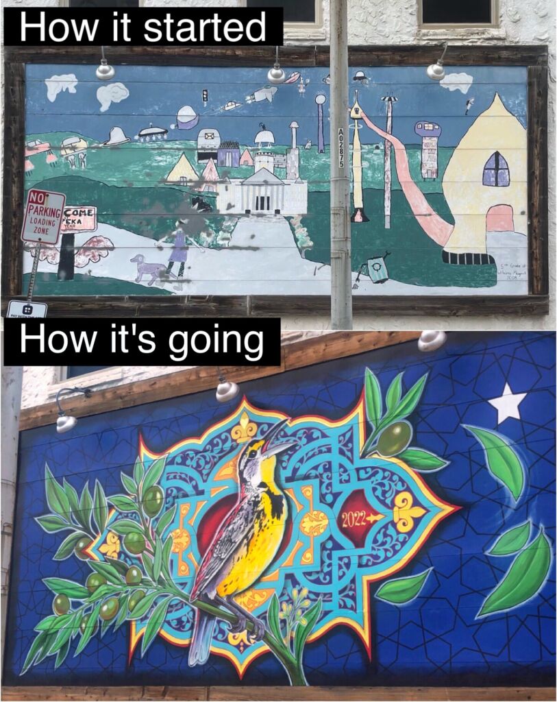 Image of Golden City Serenade before and after mural