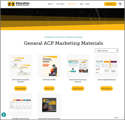 Image showing a screen shot of ACP marketing materials from Education Superhighway. 