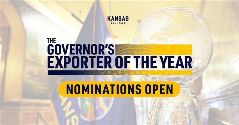 Governor Kelly Announces Nominations are Open for 2026 Governor’s Exporter of the Year Award