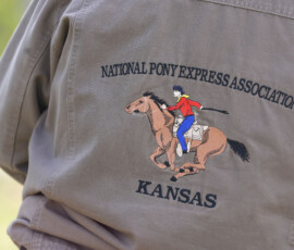 Detail of a rider's National Pony Express Association jacket.