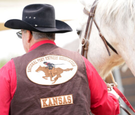 Back seal of rider's National Pony Express Association vest.