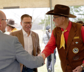 Lt. Governor Toland and KDOT Sec. Reed chat with an Pony Express rider.